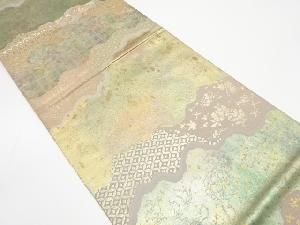 引箔　霞取りに花・古典柄模様織り出し　袋帯